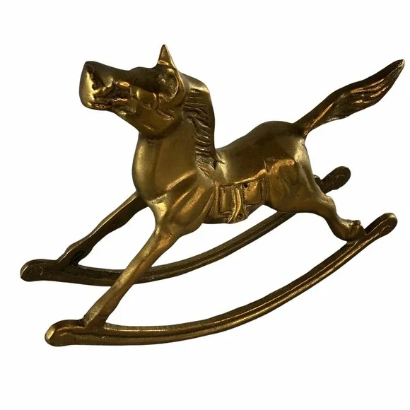Vintage Solid Brass Rocking Horse Figurine 7.25" x 5.5" - Picture 2 of 11